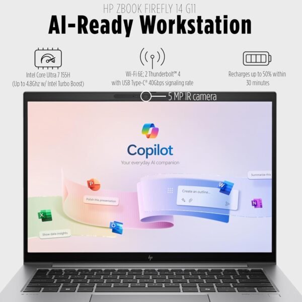 HP ZBook Firefly G11 14? AI-Ready Mobile Workstation IPS WUXGA (Intel Ultra 7 155U 12-Core, 64GB DDR5, 1TB SSD, Backlit KYB, Fingerprint, 2 Thunderbolt 4, WiFi 6E, 5MP Cam, Win 11 Pro) w/MAJ Deskpad - Image 2